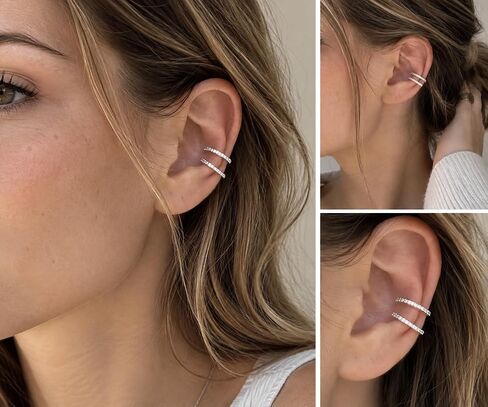Fake Hoop Earrings CZ Cubic Zirconia Cartilage Earring 925 Sterling Silver Earrings Ear Cuff Huggie Dainty Minimal Conch Piercing Non Pierced Ear Pods Clip on Earrings for Women Girls in Kuwait