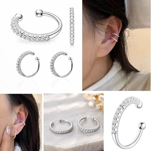 Fake Hoop Earrings CZ Cubic Zirconia Cartilage Earring 925 Sterling Silver Earrings Ear Cuff Huggie Dainty Minimal Conch Piercing Non Pierced Ear Pods Clip on Earrings for Women Girls in Kuwait