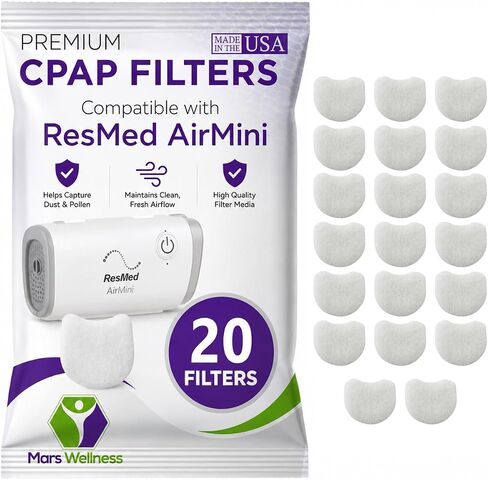 Mars Wellness CPAP Filter Kit 20 Pack - Compatible with Resmed AirMini CPAP Machine - Ultra Fine Hypoallergenic Disposable Filter - Made in The USA in Kuwait