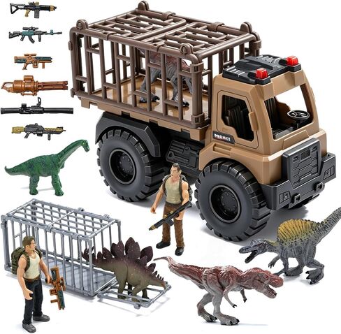 Dinosaur Truck Toy with 4 Dinos & Soldier Figures, Carrier Playset for Kid in Kuwait