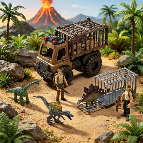 Dinosaur Truck Toy with 4 Dinos & Soldier Figures, Carrier Playset for Kid in Kuwait