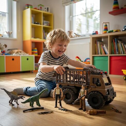 Dinosaur Truck Toy with 4 Dinos & Soldier Figures, Carrier Playset for Kid in Kuwait