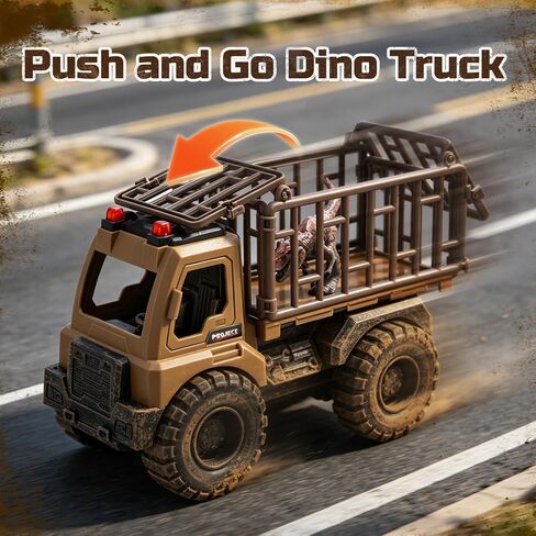 Dinosaur Truck Toy with 4 Dinos & Soldier Figures, Carrier Playset for Kid in Kuwait