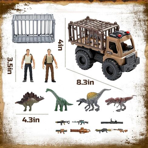 Dinosaur Truck Toy with 4 Dinos & Soldier Figures, Carrier Playset for Kid in Kuwait