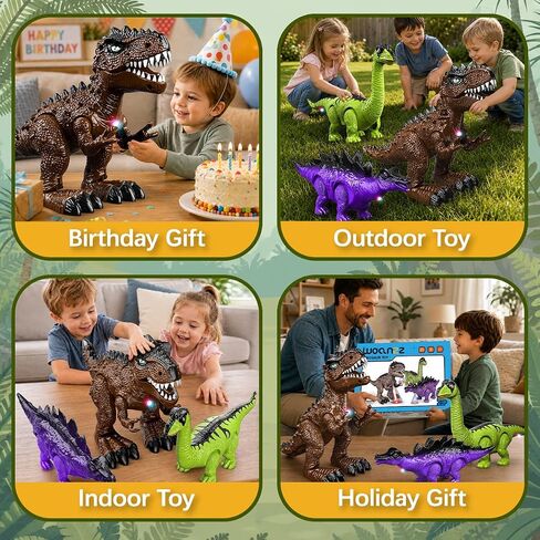 3 Pack Electric Walking Dinosaur Toys for Kids Ages 3 4 5 6 7 8, Moving Dinosaur Figures with Lights and Roaring Sounds, T-Rex Brachiosaurus Stegosaurus Dinosaur Set Birthday Gifts for Boys Girls in Kuwait