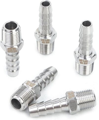 وصلة تركيب قضيب LTWFITTING من الفولاذ المقاوم للصدأ 316، موصل 1/4 بوصة معرف خرطوم × 1/8 بوصة ذكر NPT الهواء الوقود الماء (عبوة من 5) in Kuwait