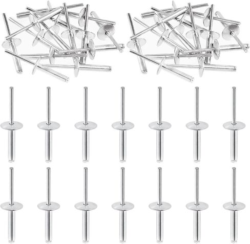 Swpeet 260Pcs 7 Sizes 3/16" 1/8" 5/32" - M3.2/4/4.8 Large Flange Aluminum Blind Rivets Assortment Kit, Silver Pop Rivets Open End Type Pop Rivet for Indoor and Outdoor Use in Kuwait