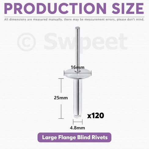 Swpeet 260Pcs 7 Sizes 3/16" 1/8" 5/32" - M3.2/4/4.8 Large Flange Aluminum Blind Rivets Assortment Kit, Silver Pop Rivets Open End Type Pop Rivet for Indoor and Outdoor Use in Kuwait