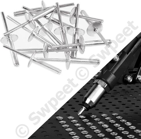 Swpeet 260Pcs 7 Sizes 3/16" 1/8" 5/32" - M3.2/4/4.8 Large Flange Aluminum Blind Rivets Assortment Kit, Silver Pop Rivets Open End Type Pop Rivet for Indoor and Outdoor Use in Kuwait