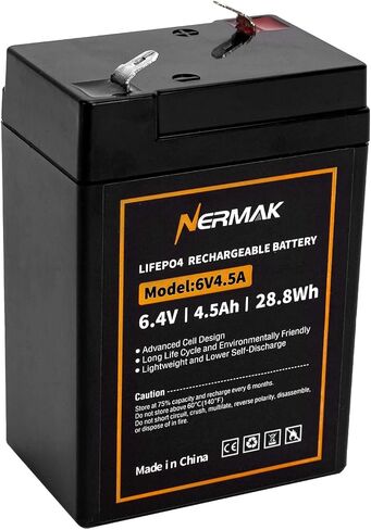 NERMAK 6V 4.5Ah LiFePO4 Lithium Battery, 2000+ Cycles Rechargeable Lithium Iron Phosphate Battery for Emergency Light, Lantern, Kids Ride On Car, Deer Game Feeder and More with BMS (F1 Terminals) in Kuwait