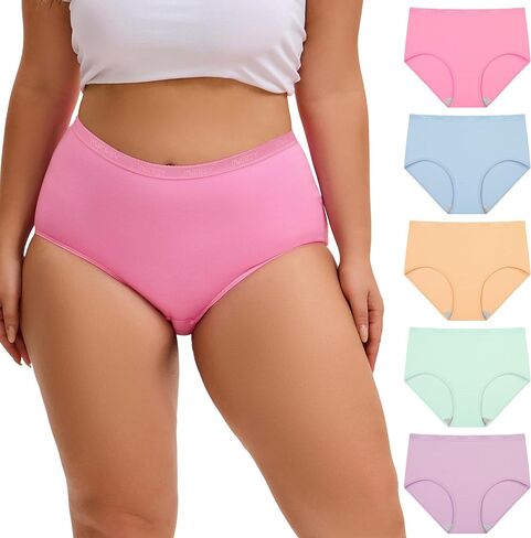 INNERSY Women's Plus Size XL-5XL Cotton Underwear High Waisted Stretchy Briefs 5-Pack in Kuwait