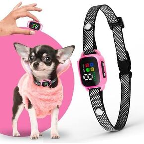 Tiny Bark Collar for Small Dogs 5-15 lbs and Puppies - No Shock Anti Barking Collar - Rechargeable Smart Collar for Dog Training with 7 Sensitivity Levels and 3 Beep&Vibration Modes (Pink) in Kuwait