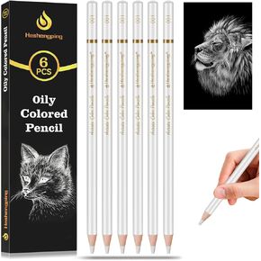Heshengping 6pcs Highlight White oil color pencils coloring drawing pencil oil-based wooden colored pencils for artists beginners Drawing Sketching Shading Blending Art Project in Saudi Arabia