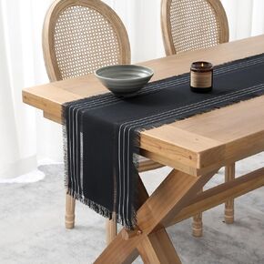 Rustic Farmhouse Style Linen Table Runner, Boho Handmade Tassel Embroidered Small Table Runners 48 Inches Long for Holiday Party, Christmas and Dining Decorations, 13 inchW X 48 inchL - Sage Green in Saudi Arabia