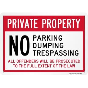 SmartSign Private Property No Parking/Dumping/Trespassing Offenders Prosecuted Sign (2-Pack), 12 x 18 inch, 80 mil thick Aluminum Composite (ACM), Pre-Drilled Holes, Red, Black and White, USA-Made in Saudi Arabia