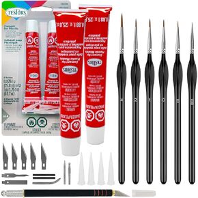 Testors Cement Plastic Model Glue Adhesive 2-Pack, 6 Fine Detail Miniatures Paint Brushes, Precision Crafting Knife with Extra Blades and Tips in Kuwait