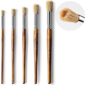 Fuumuui Texture Paint Brush Set, 5Pcs Hollow Natural Hog Split Bristle Flat Artist Paint Brushes for Watercolor, Gouache, Acrylic and Oil, Textured Canvas Creation for Beginners & Professional in Kuwait