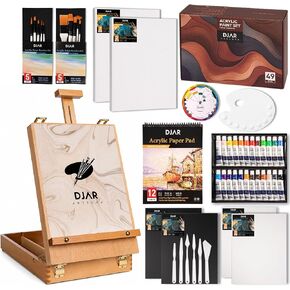 DJAR 49 Pcs Acrylic Paint Set with Tabletop Easel & Canvas, 24 Colors in Kuwait