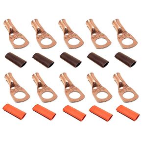 10 قطع 2/0 قياس 2/0 AWG × 5/16 بوصة موصلات حلقة طرفية لكابل النحاس النقي مع لاصق جداري مزدوج مبطن بأنابيب انكماش حراري باللون الأحمر + الأسود - من WNI in Kuwait
