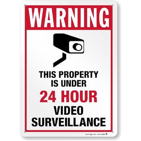 SmartSign 14 x 10 inch “Warning - Property Under 24 Hour Video Surveillance" Metal Sign with Camera Symbol, 40 mil Laminated Rustproof Aluminum, Red, Black and White in Saudi Arabia