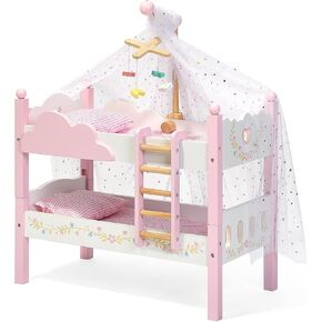OOOK 2-in-1 Baby Doll Bunk Bed for 18 Inch Doll with Tulle, Bedding, Ladder in Kuwait