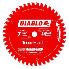 شفرة المنشار Diablo TrexBlade للمركبات والبلاستيك - قطر 7-1/4 بوصة، 44 سنًا MTCG، أربور 5/8 بوصة، شق 0.065 بوصة، زاوية خطاف -3 درجات، لوحة 0.040 بوصة، 10000 دورة في الدقيقة كحد أقصى - D0744CD | 7-1/4 بوصة قطر، 44 أسنان Mtcg، 5/8 بوصة أربور، 065 بوصة كيرف، in Kuwait