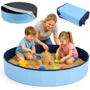 Kids Sandbox with Lid, 39inch Large Portable Sandbox for Outdoor & Indoor Play, Easy Setup Sand Box for Backyard, Balcony, Beach, Camping, Waterproof PVC Material, Hold up 200lbs Sand, with Drain Hole in Saudi Arabia