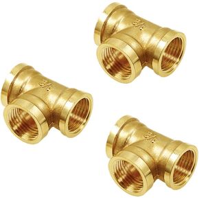 Joywayus 3PCS Brass Pipe Fittings 3/4" to 3/4" to 3/4" NPS Female Forged Tee Pipe Tube Fittings in Kuwait