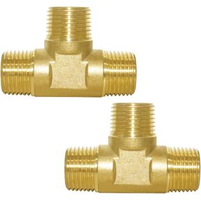 Joywayus 2PCS Brass Pipe Fitting Barstock Tee 3 Way NPT 3/8" Male x 3/8" Male x 3/8" Male Hose Fitting in Kuwait