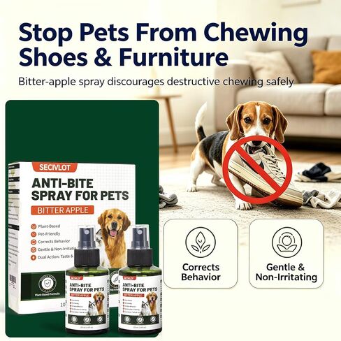Bitter Apple Spray for Dogs,2 Bottle No Chew Training Aid Stop Chewing Spray for Pets Safe for Furniture,Shoes,Behavior Corrector in Saudi Arabia