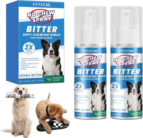 No Chew Spray for Dogs, Bitter Deterrent to Stop Chewing Furniture & Licking Hot Spots, Natural & Alcohol-Free, Indoor Use (2 X 3.38 fl oz) in Kuwait