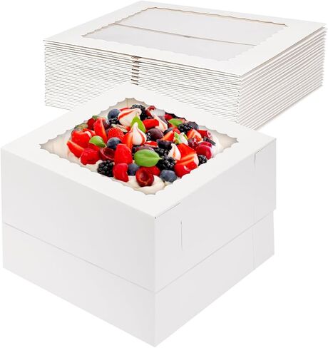 Moretoes 28pcs Cake Boxes 10x10x8 Inch, White Bakery Boxes with Window, Tall Cake Boxes for Pastries, Desserts, Cupcakes, Pie, Christmas,Birthday Party in Kuwait