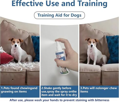 No Chew Spray for Dogs, Bitter Deterrent to Stop Chewing Furniture & Licking Hot Spots, Natural & Alcohol-Free, Indoor Use (2 X 3.38 fl oz) in Kuwait
