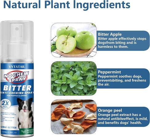 No Chew Spray for Dogs, Bitter Deterrent to Stop Chewing Furniture & Licking Hot Spots, Natural & Alcohol-Free, Indoor Use (2 X 3.38 fl oz) in Kuwait