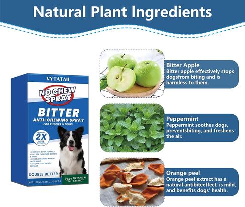 No Chew Spray for Dogs, Bitter Deterrent to Stop Chewing Furniture & Licking Hot Spots, Natural & Alcohol-Free, Indoor Use (2 X 3.38 fl oz) in Kuwait