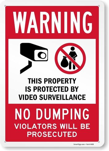 SmartSign 18 × 12 بوصة "تحذير - الملكية محمية بواسطة مراقبة الفيديو، ممنوع الإغراق" لافتة معدنية، 63 مل ألومنيوم مصفح مقاوم للصدأ، أحمر، أسود وأبيض، صنع في الولايات المتحدة الأمريكية in Kuwait