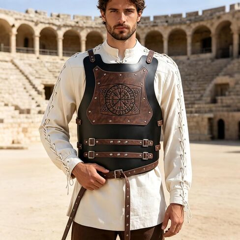 HZMAN Viking Warrior Chest Armor Medieval PU Leather Vest Leather LARP Medieval Armour for Party Cosplay Halloween in Kuwait