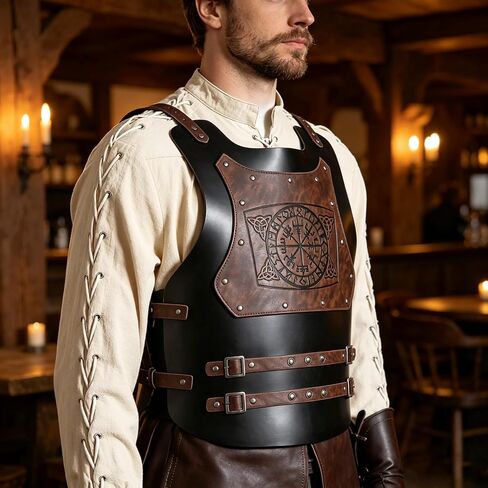 HZMAN Viking Warrior Chest Armor Medieval PU Leather Vest Leather LARP Medieval Armour for Party Cosplay Halloween in Kuwait