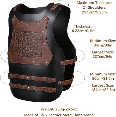 HZMAN Viking Warrior Chest Armor Medieval PU Leather Vest Leather LARP Medieval Armour for Party Cosplay Halloween in Kuwait