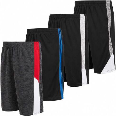 Power Forward 4 Pack: Boys Youth Athletic Active Performance Sports Workout Basketball Lightweight Gym Shorts in Kuwait