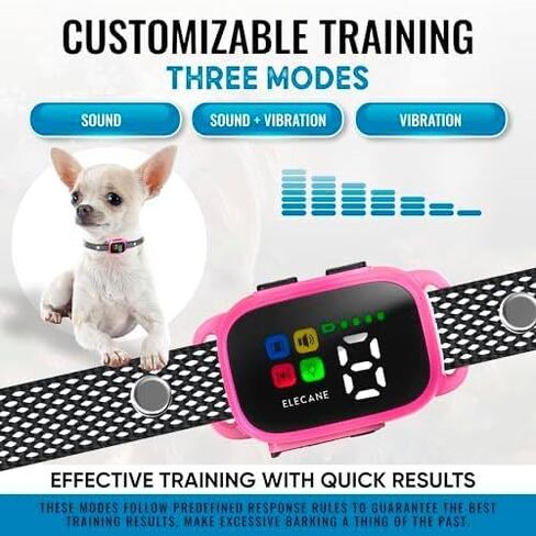 Tiny Bark Collar for Small Dogs 5-15 lbs and Puppies - No Shock Anti Barking Collar - Rechargeable Smart Collar for Dog Training with 7 Sensitivity Levels and 3 Beep&Vibration Modes (Pink) in Kuwait