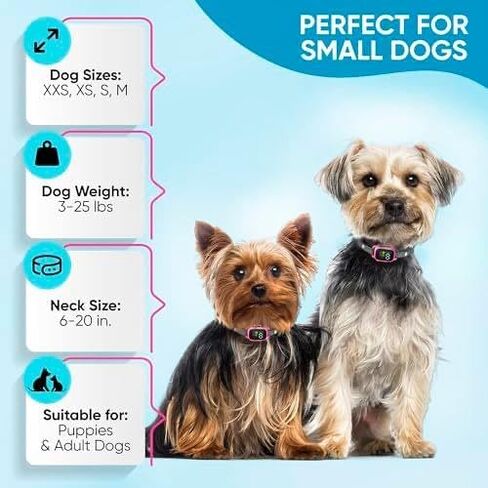 Tiny Bark Collar for Small Dogs 5-15 lbs and Puppies - No Shock Anti Barking Collar - Rechargeable Smart Collar for Dog Training with 7 Sensitivity Levels and 3 Beep&Vibration Modes (Pink) in Kuwait