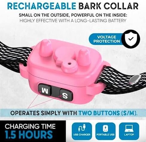 Tiny Bark Collar for Small Dogs 5-15 lbs and Puppies - No Shock Anti Barking Collar - Rechargeable Smart Collar for Dog Training with 7 Sensitivity Levels and 3 Beep&Vibration Modes (Pink) in Kuwait