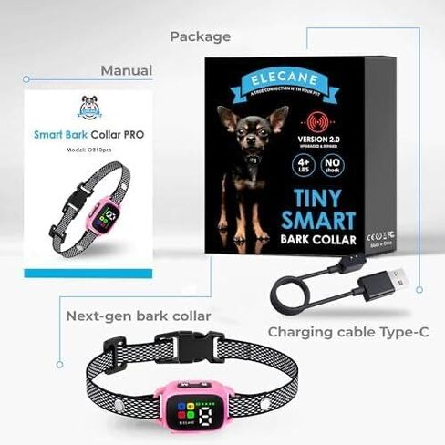 Tiny Bark Collar for Small Dogs 5-15 lbs and Puppies - No Shock Anti Barking Collar - Rechargeable Smart Collar for Dog Training with 7 Sensitivity Levels and 3 Beep&Vibration Modes (Pink) in Kuwait