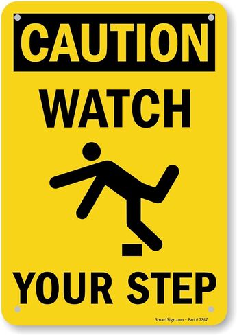 لافتة أمان ذكية، Legend"Caution: Watch Your Step", أسود على أصفر, S-4431-EU-14 in Kuwait