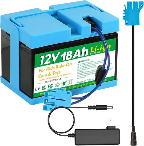 12V 18A Lithium-ion Replacement Battery for Peg Perego John Deere Tractor, Ride-on Toy Battery with Charger and Conversion Cable, Green and Black in Kuwait