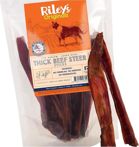 Riley's Thick Steer Bully Stick for Medium to Large Dogs - 5-6", 12ct in Kuwait