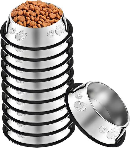 10 Pcs Stainless Steel Dog Bowl Pet Feeding Bowl with Rubber Base Non-Slip Pet Dishes Metal Dog Bowls Pet Food and Water Bowls for Small Medium Animals Kitten Rabbit (7 oz) in Kuwait
