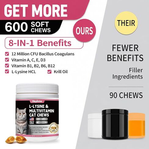 L-Lysine for Cats, 600 Chews Cat Immune Support, Cat Multivitamin in Kuwait