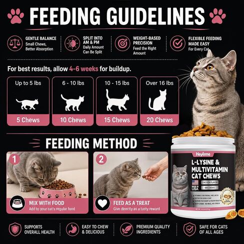 L-Lysine for Cats, 600 Chews Cat Immune Support, Cat Multivitamin in Kuwait